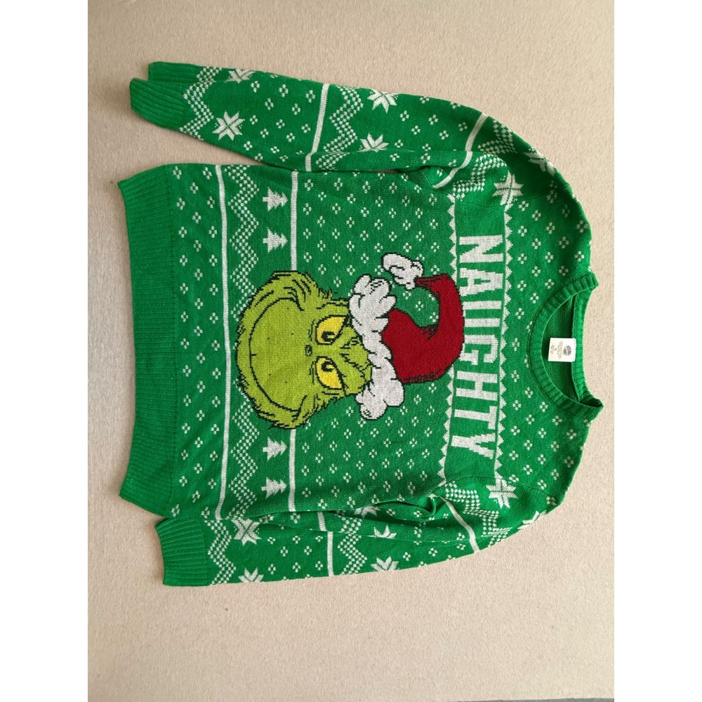 Dr. Seuss The Grinch Naughty Christmas Sweater Green Fair Isle Mens XL Holiday